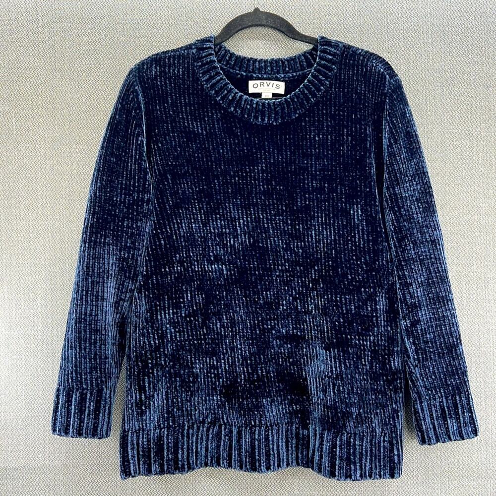 Orvis Dark Blue Classic Crewneck Knit Chenille Pullover Sweater Size L - Picture 3 of 10